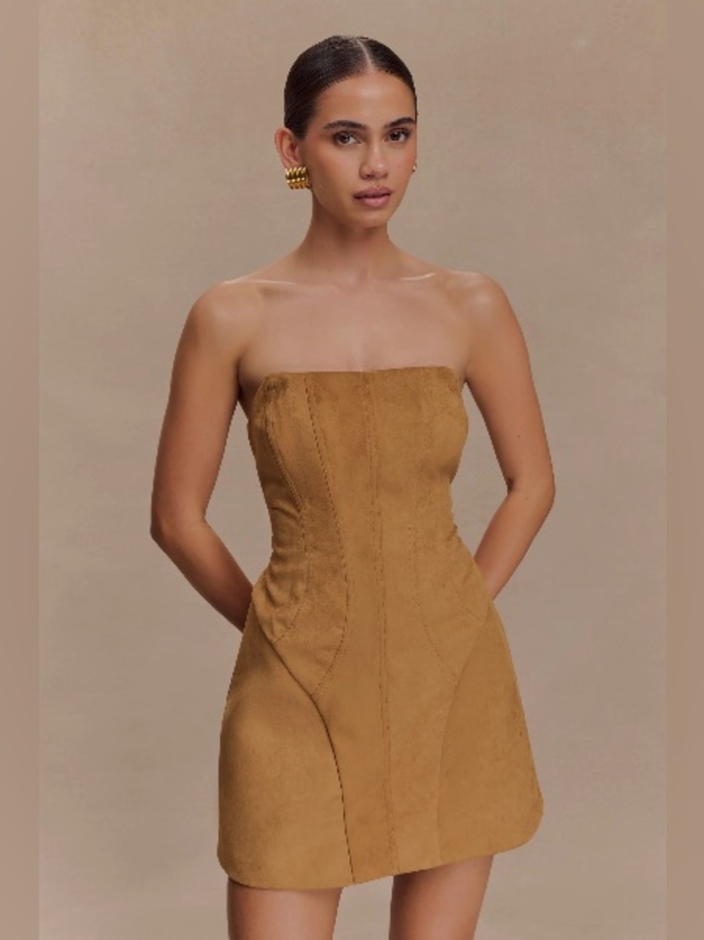 Meshki Andy Faux Suede Mini Dress - Camel - Picture 3 of 10